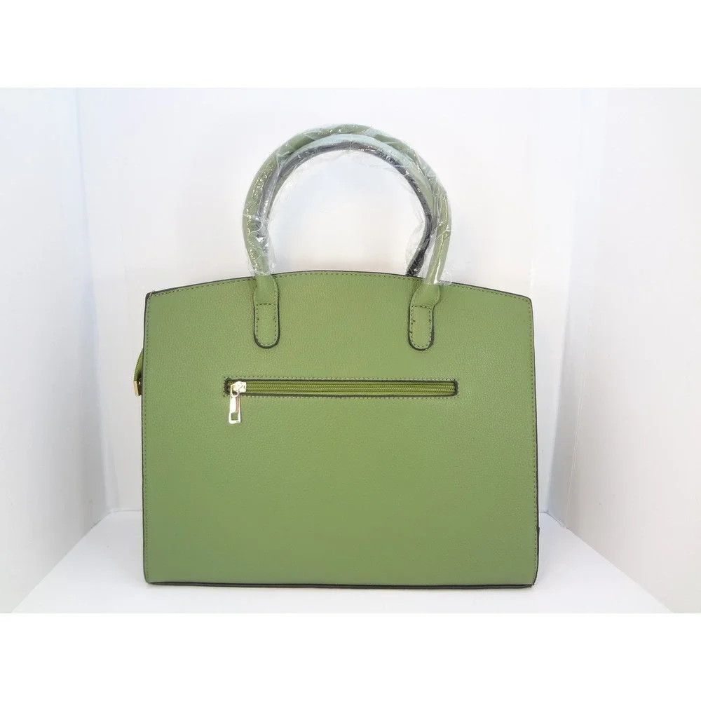 Ragsto Satchel Handbag Wallet Set Large Green New Pebbled Faux‎ Leather Padlock